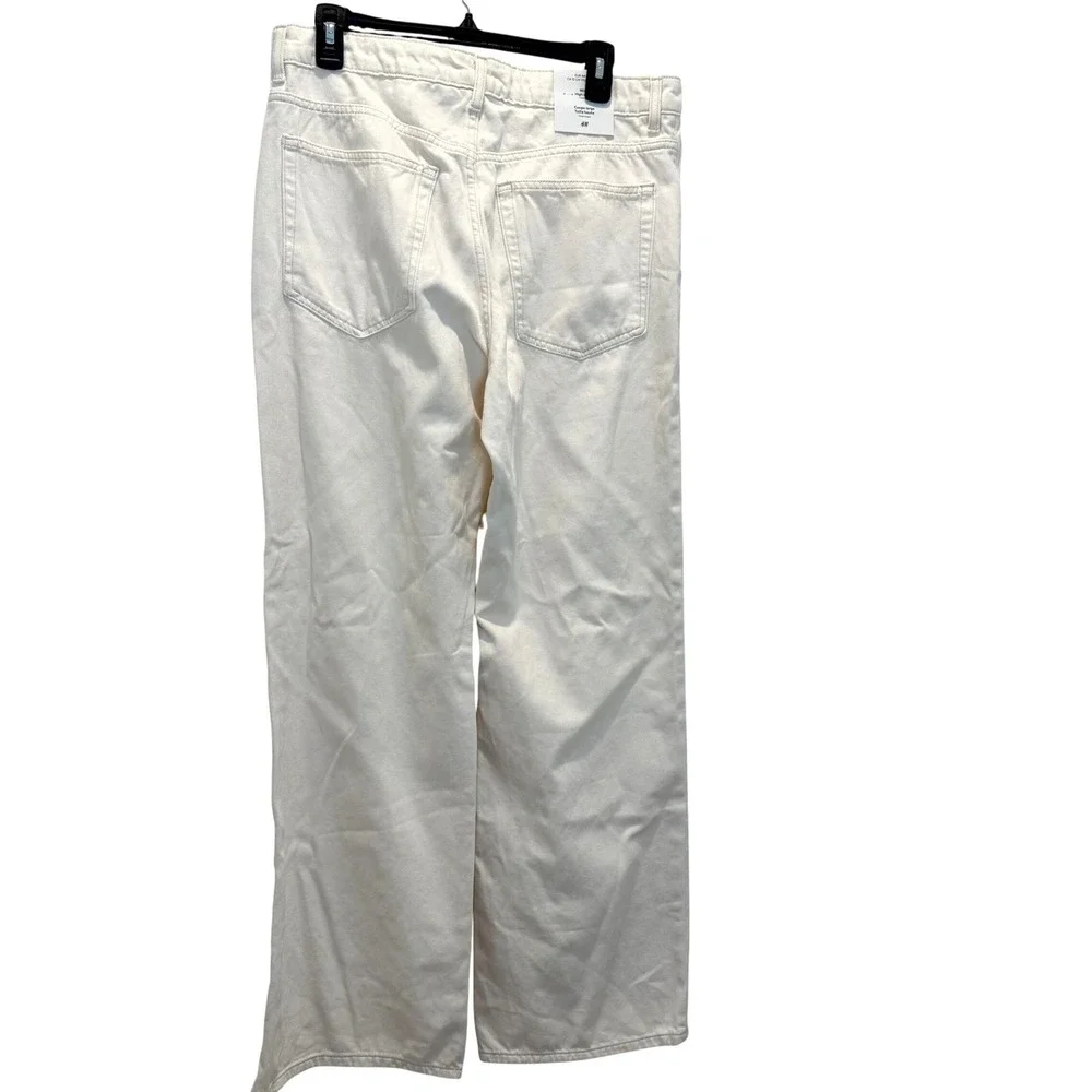 H&M Divided Wide High Waist Jeans Cream Studded Full Length Cotton 12/32 - Picture 2 of 9